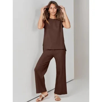 ANRABESS Women’s Stylish 2 Piece Knit Lounge Set Coffee