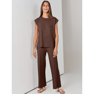 ANRABESS Women’s Stylish 2 Piece Knit Lounge Set Coffee