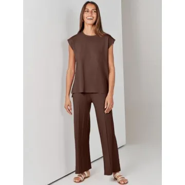 ANRABESS Women’s Stylish 2 Piece Knit Lounge Set Coffee