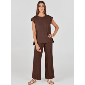 ANRABESS Women’s Stylish 2 Piece Knit Lounge Set Coffee