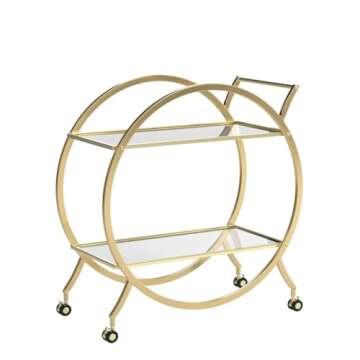 MAIKAILUN Bar Cart with 2 Mirrored Shelves, Modern Metal Bar Serving Cart with Locking Caster Wheels and Handle, Gold Round Bar Carts for The Home,Kitchen,Club,Living Room(28.34''W14.96''D31''H)