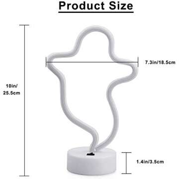 OHLGT LED Neon Light, Neon Sign Blue Ghost Lamp with Base, Battery and USB Operated Neon Decorative Lights for Halloween, Christmas, New Years, Party, Bar, Home, Bedroom