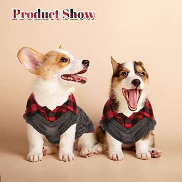 Kuoser Dog Sweater, Plaid Patchwork Dog Knitwear Vest for Fall Winter, Pullover Cozy Dog Clothes Pet Cold Weather Coat Warm Apparel for Small Medium Dogs Cats XS-XL (Black, L)