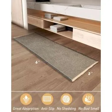 Upgraded Waffle Runner Rug Super Absorbent Non Slip Bath Mats for Bathroom Washable Bathroom Runner Rug with Tassels, Ideal for Hallway Bedroom Laundry Room, Dark Grey & Yellow, 2' x 6'(24" x 72")