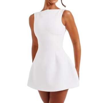 Michellecmm Women White Graduation Dress Summer Cap Sleeve Tank Dress Sleeveless Backless Solid Color A Line Mini Dresses (White, S)