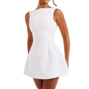 Michellecmm Women White Graduation Dress Summer Cap Sleeve Tank Dress Sleeveless Backless Solid Color A Line Mini Dresses (White, S)