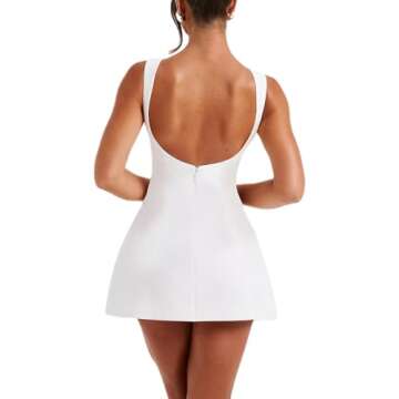 Michellecmm Women White Graduation Dress Summer Cap Sleeve Tank Dress Sleeveless Backless Solid Color A Line Mini Dresses (White, S)
