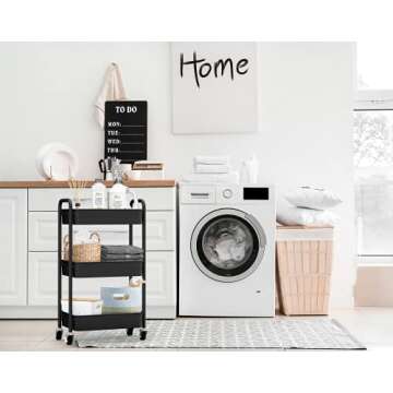 CAXXA 3-Tier Rolling Metal Storage Organizer - Mobile Utility Cart, Kitchen Cart with Caster Wheels (Black)
