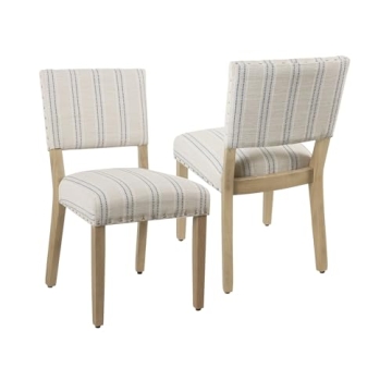 Homepop Home Decor | Upholstered Dining Chairs with Nailhead Trim | Decorative Blue and White Strip ...