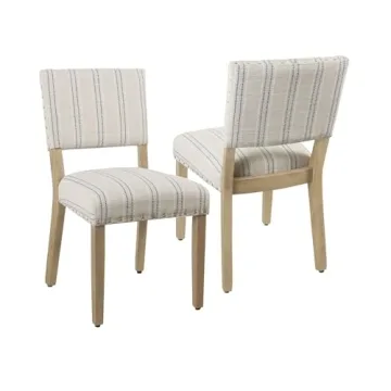 Homepop Home Decor | Upholstered Dining Chairs with Nailhead Trim | Decorative Blue and White Strip ...