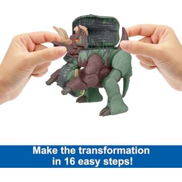 Mattel Jurassic World Fierce Changers 2-in-1 Dinosaur Action Figure, Massive Stretch Toy Transforms from Nasutoceratops to Giganotosaurus in 16 Steps