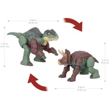 Mattel Jurassic World Fierce Changers 2-in-1 Dinosaur Action Figure, Massive Stretch Toy Transforms from Nasutoceratops to Giganotosaurus in 16 Steps