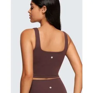 CRZ YOGA Butterluxe Womens Square Neck Longline Sports Bra - Workout Crop Tank Tops Padded with Buil...