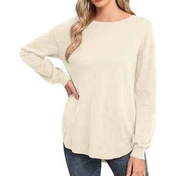 GRECERELLE Women Knit Long Sleeve Loose Pullover Sweater Tops Trendy Business Casual Clothes Outfit Fashion Medium Milky White