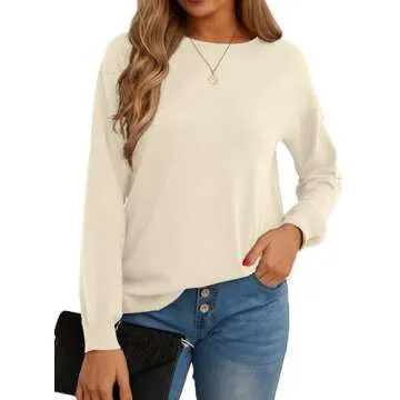 GRECERELLE Women Knit Long Sleeve Loose Pullover Sweater Tops Trendy Business Casual Clothes Outfit Fashion Medium Milky White