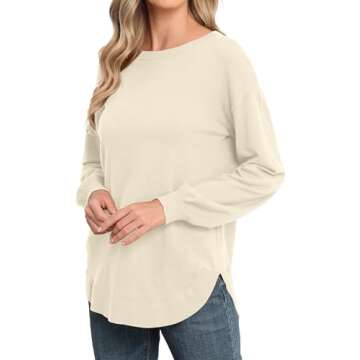 GRECERELLE Women Knit Long Sleeve Loose Pullover Sweater Tops Trendy Business Casual Clothes Outfit Fashion Medium Milky White