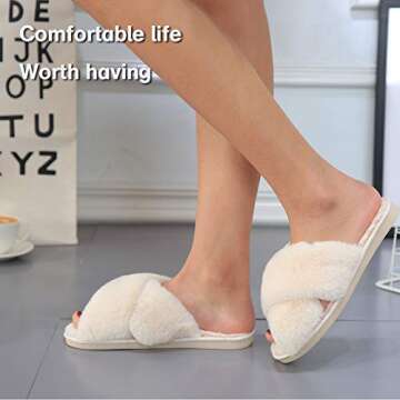 LZLER Women Fuzzy Fluffy Furry Slippers Fur Flip Flop Open Toe Slippers Cross Band Shoes Slides for ...