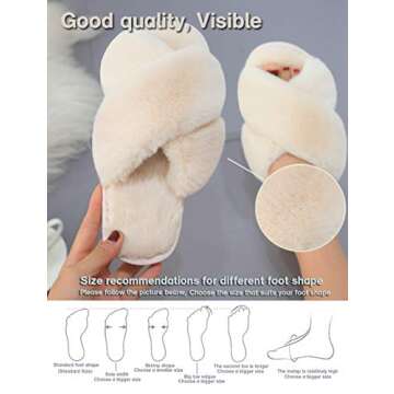 LZLER Women Fuzzy Fluffy Furry Slippers Fur Flip Flop Open Toe Slippers Cross Band Shoes Slides for Ladies House Home Indoor Outdoor(Beige,7)