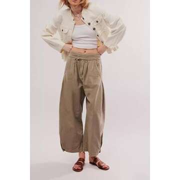 Argeousgor Womens Baggy Barrel Horseshoe Pants Y2k Mid Waist Wide Leg Loose Boyfriend Pants Straight...