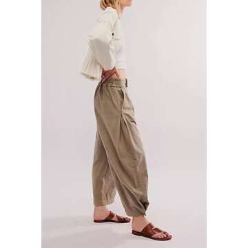 Argeousgor Womens Baggy Barrel Horseshoe Pants Y2k Mid Waist Wide Leg Loose Boyfriend Pants Straight Leg Linen Sweatpants