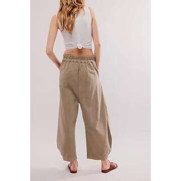 Argeousgor Womens Baggy Barrel Horseshoe Pants Y2k Mid Waist Wide Leg Loose Boyfriend Pants Straight Leg Linen Sweatpants