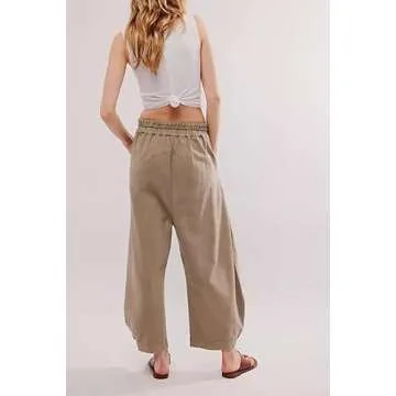 Argeousgor Womens Baggy Barrel Horseshoe Pants Y2k Mid Waist Wide Leg Loose Boyfriend Pants Straight Leg Linen Sweatpants