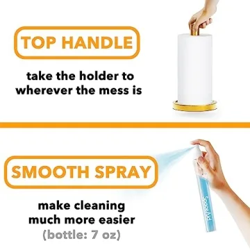 SpaceAid 2 in 1 Paper Towel Holder with Spray Bottle, Countertop Paper Towels Holders Stand with Sprayer Inside Center, Under Cabinet Papertowels Roller for Kitchen and Bathroom (Gold)