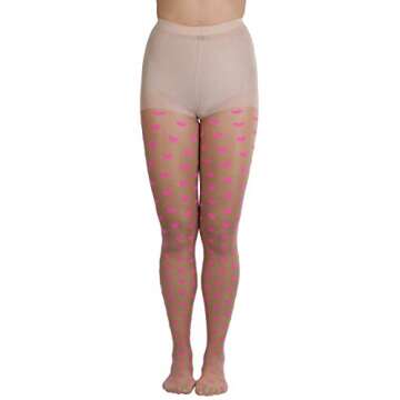 ToBeInStyle Women's Heart Print Spandex Pantyhose - Beige/Pink - One Size