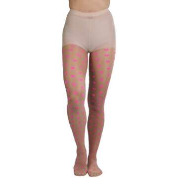 ToBeInStyle Women's Heart Print Spandex Pantyhose - Beige/Pink - One Size