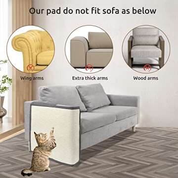 Cat Scratch Sofa Protector,Cat Scratching Couch Protector with 19.7''L*23.6''W Natural Sisal for Protecting Couch Sofa Chair (Right Hand)