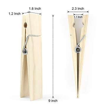 9 Inch Giant Clothespins - Jumbo Wood Clips for Creative Projects and Home Organization - 2 Pack