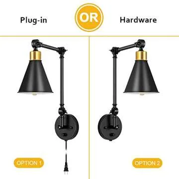 ETELI Adjustable Gold Plug-in Wall Sconce Set for Bedroom