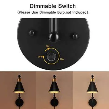 ETELI Adjustable Gold Plug-in Wall Sconce Set for Bedroom