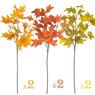 Grunyia 6Pcs Artificial Maple Leaves for Fall Decor