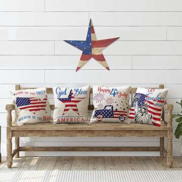 Pinatas 4th of July Pillow Covers 18x18 Set of 4 Patriotic Throw Pillows Cases Holiday Independence Day Memorial American Flag USA Stars Stripes Outdoor Decorative for Couch Sofa Home Cushion Covers