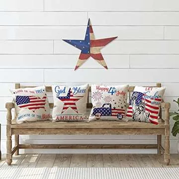 4th of July Pillow Covers Set of 4 for Patriotic Decor