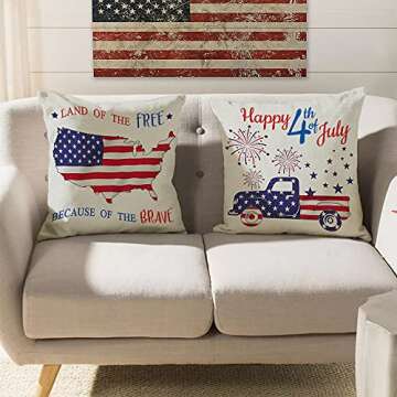 Pinatas 4th of July Pillow Covers 18x18 Set of 4 Patriotic Throw Pillows Cases Holiday Independence Day Memorial American Flag USA Stars Stripes Outdoor Decorative for Couch Sofa Home Cushion Covers