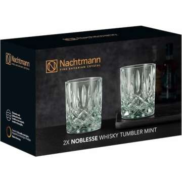 Nachtmann Noblesse 10.4oz Whiskey Tumbler (Set of 2) - Elegant 4" Crystal Glassware Collection - Heavy Bottom with Laser-Cut Rim, Diamond Pattern, Dishwasher Safe - Ideal for Bourbon & Whiskey (Mint)