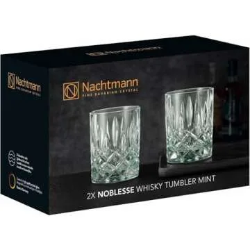 Nachtmann Noblesse 10.4oz Whiskey Tumbler (Set of 2) - Elegant 4" Crystal Glassware Collection - Heavy Bottom with Laser-Cut Rim, Diamond Pattern, Dishwasher Safe - Ideal for Bourbon & Whiskey (Mint)