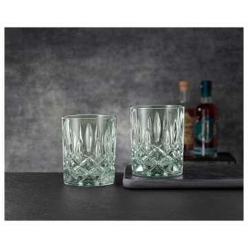 Nachtmann Noblesse 10.4oz Whiskey Tumbler (Set of 2) - Elegant 4" Crystal Glassware Collection - Heavy Bottom with Laser-Cut Rim, Diamond Pattern, Dishwasher Safe - Ideal for Bourbon & Whiskey (Mint)