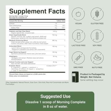 ACTIVATEDYOU Morning Complete Daily Wellness Greens Superfood Drink Mix for Gut Health w/Prebiotics, Probiotics, Antioxidants, Green Superfoods, 10 Billion CFUs, 30 Servings (Apple Cinnamon)