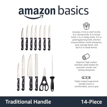 14-Piece Kitchen Knife Set with Pine Wood Block