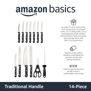 14-Piece Kitchen Knife Set with Pine Wood Block