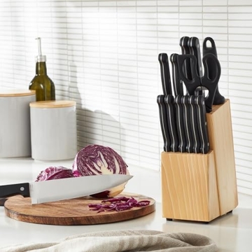 14-Piece Kitchen Knife Set with Pine Wood Block