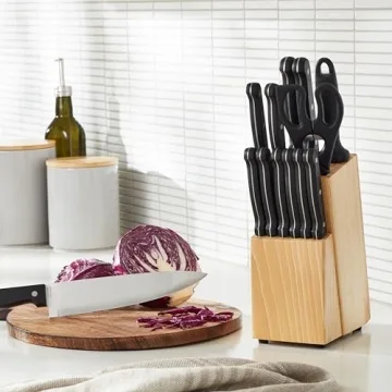 14-Piece Kitchen Knife Set with Pine Wood Block
