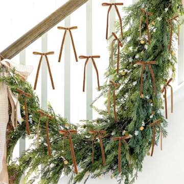 OAOLEER 30pcs Velvet Bows for Christmas Tree, Christmas Wreath Garland Bow Rustic Crafts Present Bows Vintage 3/8inch Velvet Ribbon for Xmas Home Outdoor Indoor (Khaki)