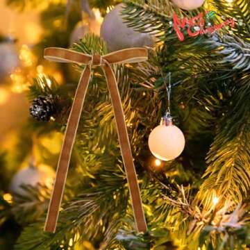 OAOLEER 30pcs Velvet Bows for Christmas Tree, Christmas Wreath Garland Bow Rustic Crafts Present Bows Vintage 3/8inch Velvet Ribbon for Xmas Home Outdoor Indoor (Khaki)