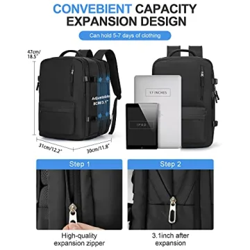Large Travel Laptop Backpack Expandable Waterproof Carry On