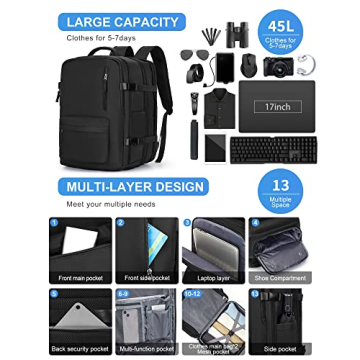 Large Travel Laptop Backpack Expandable Waterproof Carry On