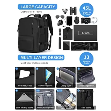 Large Travel Laptop Backpack Expandable Waterproof Carry On